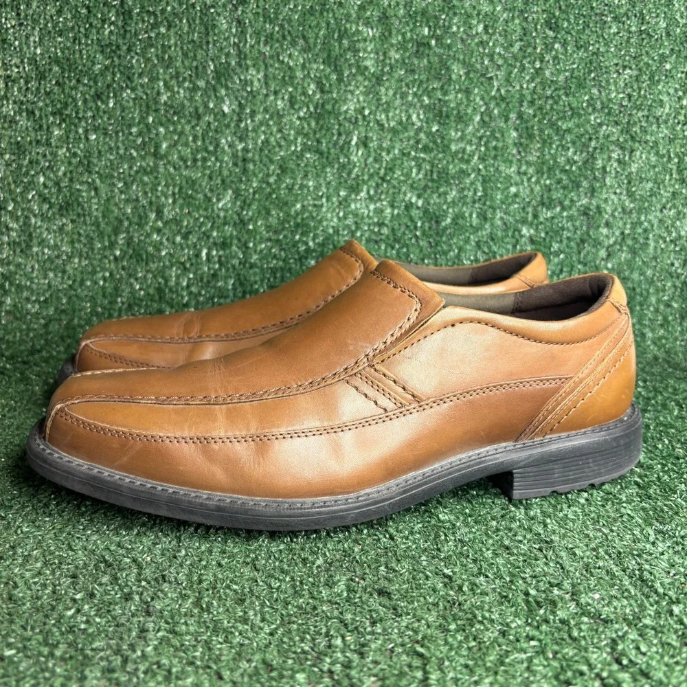 Rockport Leader BX2060 Leather Bike Toe Slip On Loafer Tan Brown Mens Sz 10 Wide